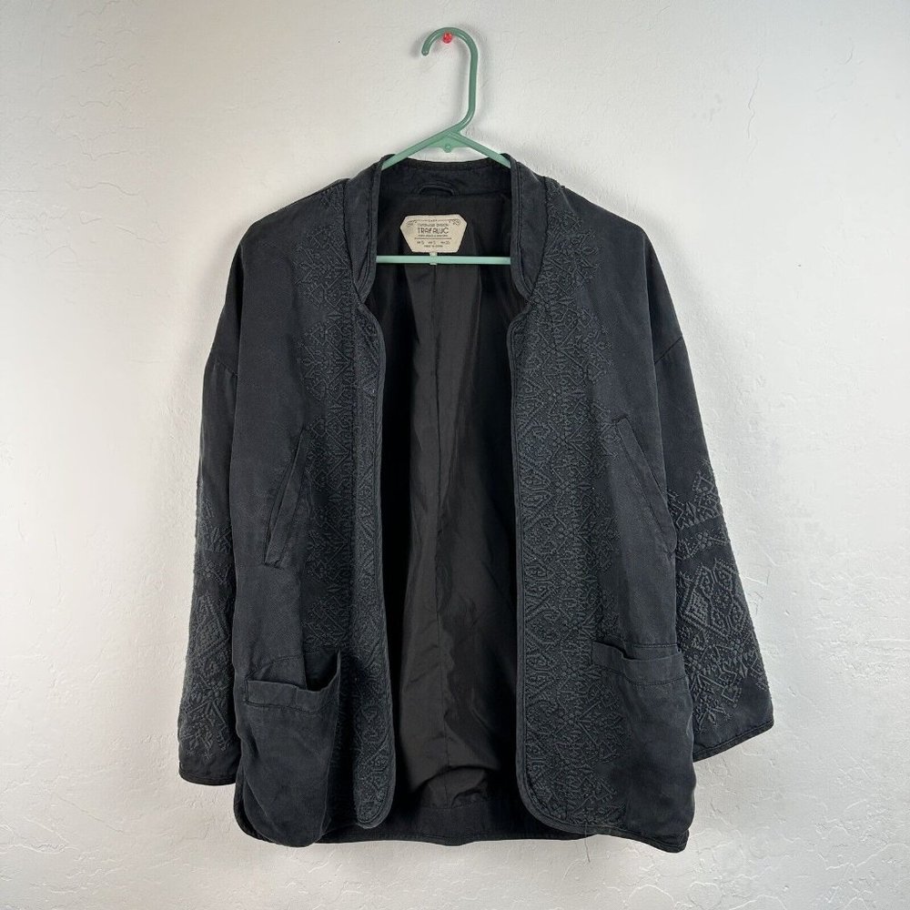 Zara Trafaluc Outerwear Open Blazer Jacket Embroidery‎ Size Small Black Wash
